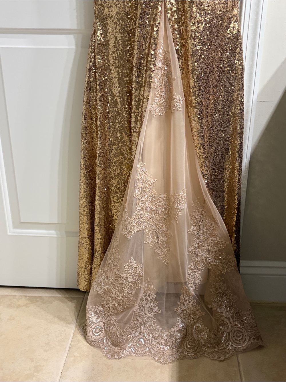Gold Sequin Maxi Dress - Elegant Evening Gown - Picture 4 of 13